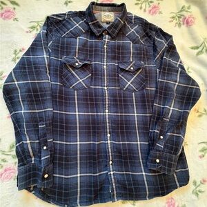 Flag & Anthem Blue Plaid Shirt-Pearl Snap Buttons-Size XL